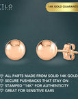 14k Rose Gold Ball Stud Earrings with Butterfly Pushbacks