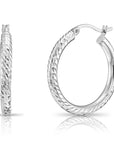 925 Sterling Silver Full Diamond-Cut Hoop Earrings