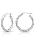 925 Sterling Silver Full Diamond-Cut Hoop Earrings