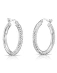 925 Sterling Silver Full Diamond-Cut Hoop Earrings