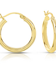 14K Yellow Gold Chunky Hoop Earrings, Flat Bar Post, 3mm