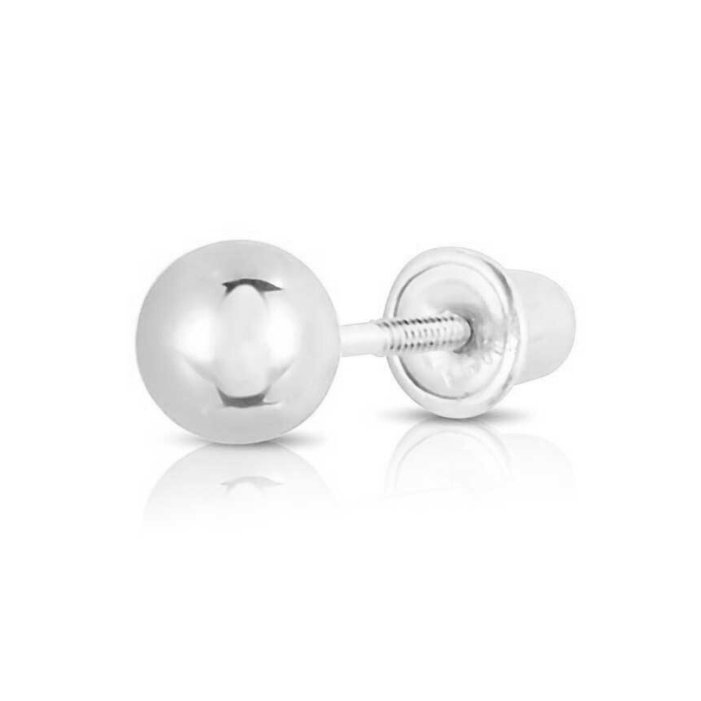 14k White Gold Classic Ball Stud, Single Earring, Screwback (Unisex)