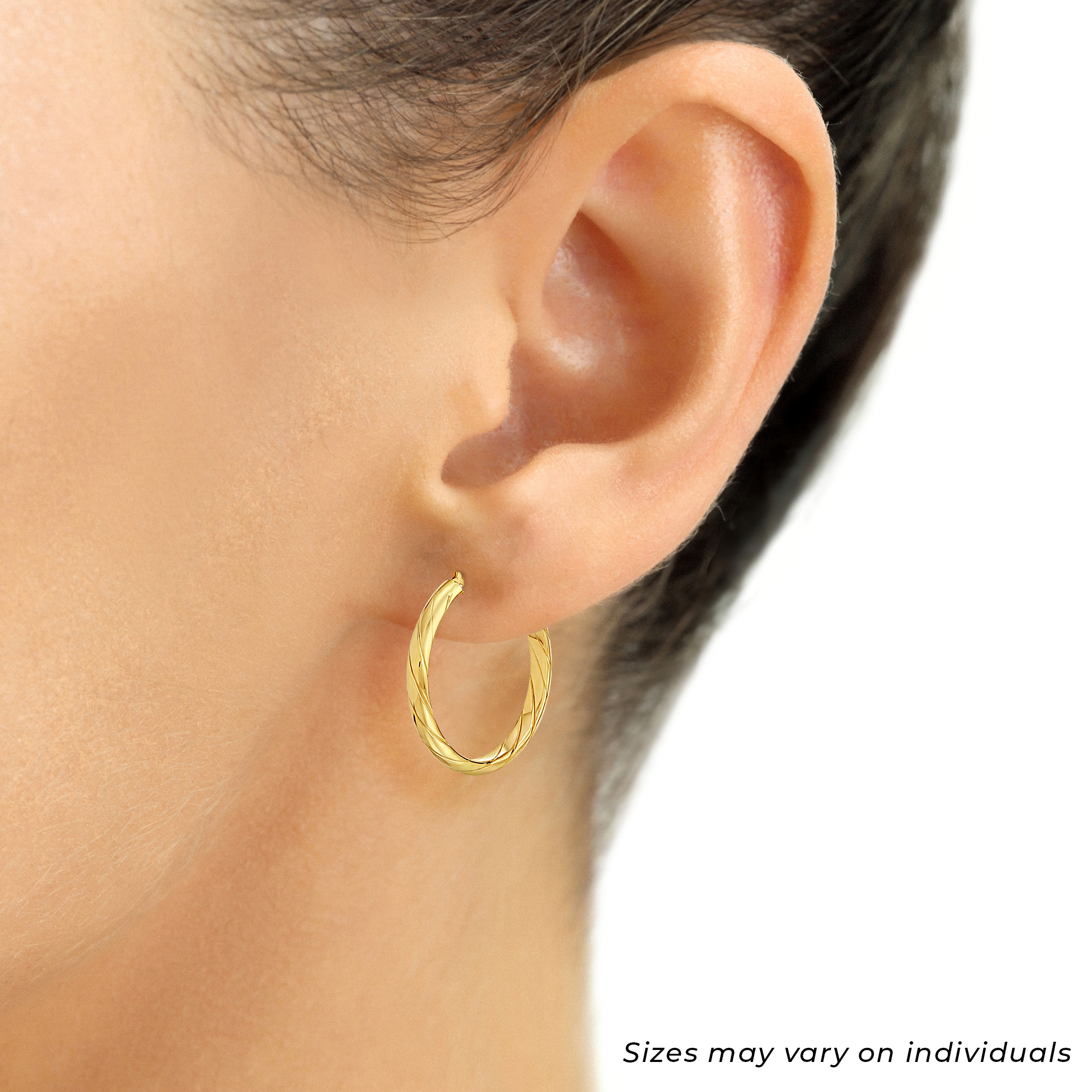 14K Yellow Gold Round Spiral Diamond-cut Hoop Earrings