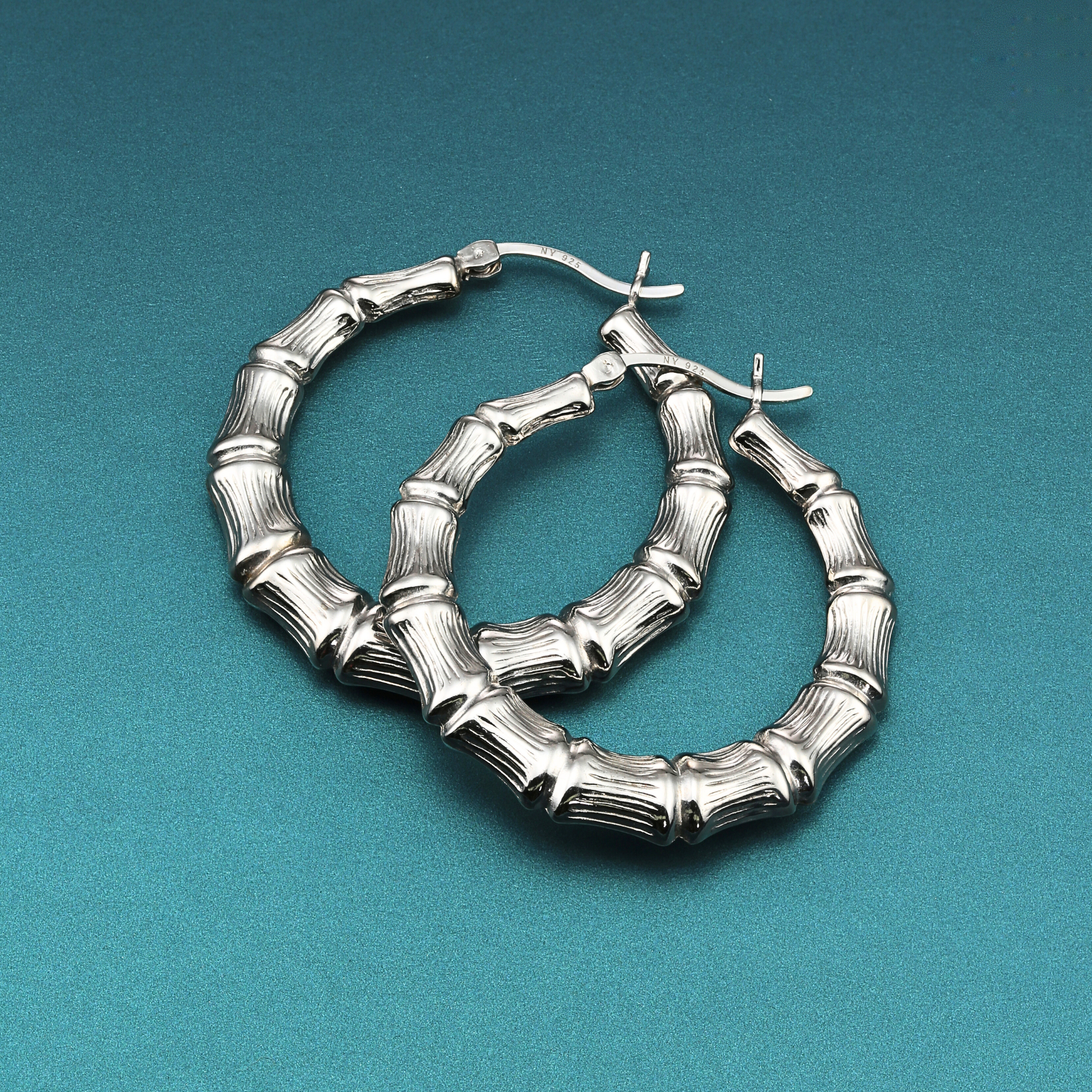 925 Sterling Silver Bamboo Texture Hoop Earrings