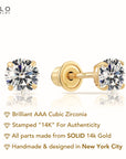 14K Yellow Gold Classic Solitaire Screwback Stud Earrings