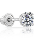 14k White Gold Classic Zirconia Solitaire Stud, Single Earring, Screwback (Unisex)