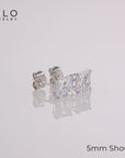 14k White Gold Square Zirconia Stud Earrings with Butterfly Pushbacks, Unisex Design, Princess Cut Studs