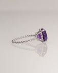 Sterling Silver Purple Amethyst Ring, Five Carat Huge Natural Gemstone, 925 Twist Rope Design, "Ms. Luscious"