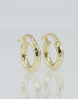 Solid 10K Yellow Gold Full Diamond-Cut Round Hoop Earrings, Italian Style, Chunky 3mm