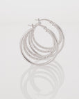 925 Sterling Silver Diamond-cut Triple Round Hoop Earrings