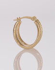 14k Yellow Gold X Pattern Diamond-Cut Oval Hoop Earrings