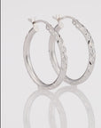 925 Sterling Silver X Pattern Diamond-Cut Hoop Earrings