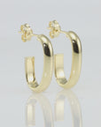 Solid 10K Yellow Gold Oval Hoop Earrings, Italian Style Design With Secure Pushbacks