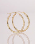 10K Yellow Gold Full Diamond-Cut Round Hoop Earrings