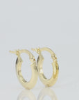 Solid 10K Yellow Gold Round Hoop Earrings, Italian Style, Shiny Flat Tube Hoops, 14mm