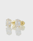 14k Solid Gold Basket Set Oval CZ Stud Earrings, With Screwbacks