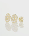 14K Gold Lab Diamond Flower Halo Stud Earrings With Pushbacks, 0.18ctw