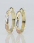 Solid 10K Yellow Gold Tri-Color Oval Hoop Earrings, Italian Style Design, Satin Finish