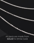 14k Solid White Gold Diamond-Cut Cable Chain Necklace 16 18 20Inch, 1.5mm Thick