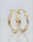 Solid 10K Yellow Gold Tri-Color Hoop Earrings, Italian Style Design, Chunky 3mm