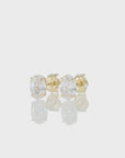 14k Solid Gold Basket Set Oval CZ Stud Earrings, With Pushbacks