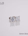 14k White Gold Square Zirconia Stud Earrings, With Screwbacks, Princess Cut Studs