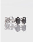 14K White Gold Black Onyx CZ Studs, Pushback