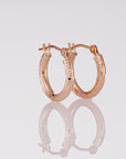 14k Rose Gold Tornado Diamond Cut Hoop Earrings, 2mm Thin