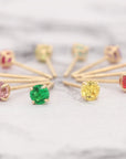 14K Yellow Gold Birthstone Stud Earrings, Screw-back, 2.5mm