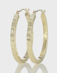 14k Solid Yellow Gold Square Tube Hoop Earrings, Diamond-Cuts Design, 2.2mm Thin