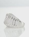 Solid 925 Sterling Silver Princess-Cut Pave Square Signet Statement Pinky Wedding Band Ring