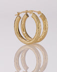 14K Yellow Gold Full Diamond-Cut Oval Hoop Earrings