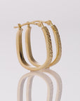 14K Yellow Gold Fancy Diamond-cut U-Shape Oval Hoop Earrings