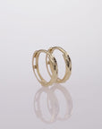 14K Gold Hand Engraved Huggies, Dainty 12mm Gold Earrings