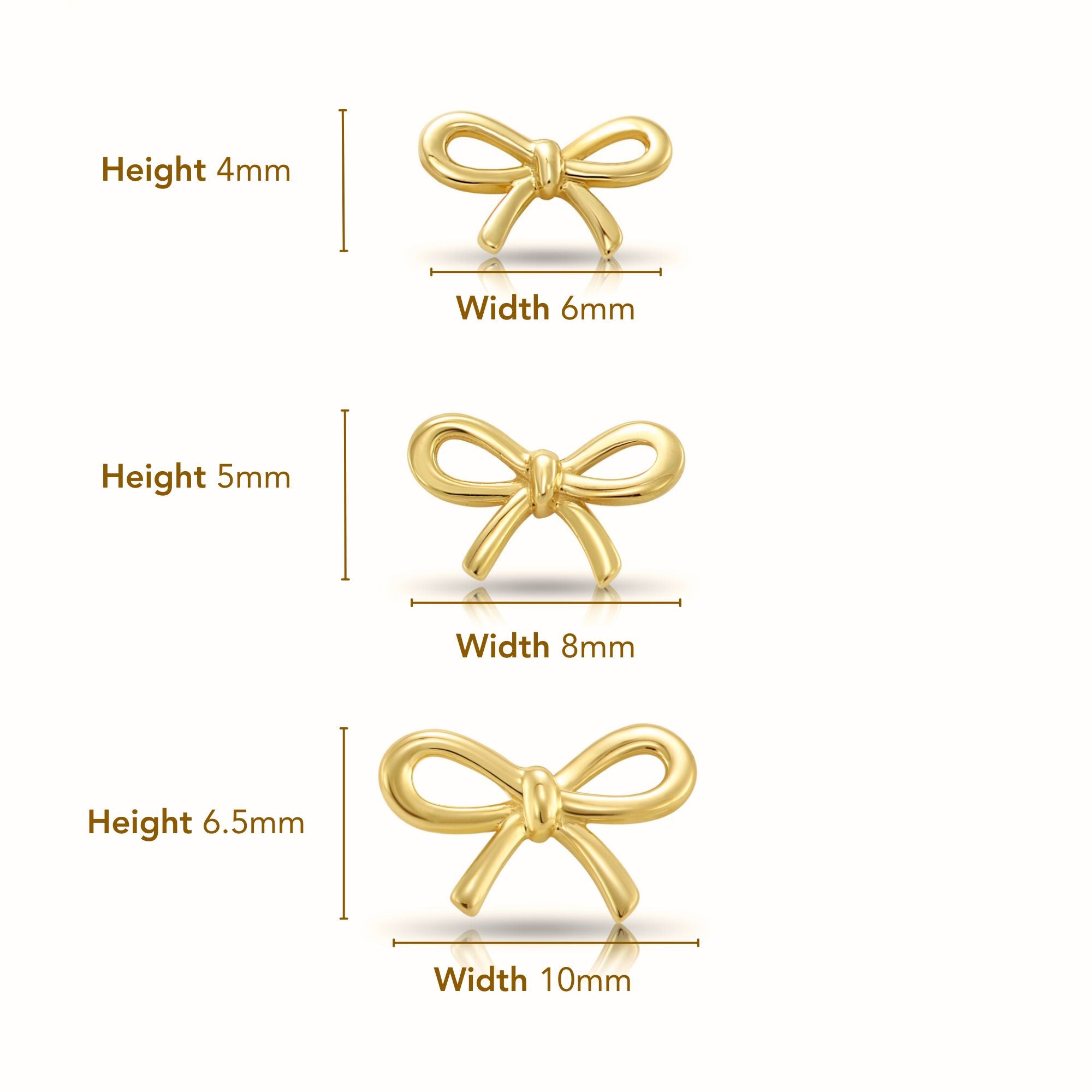 14k Solid Yellow Gold Ribbon Bow Stud Earrings, With Secure Screw-Backs