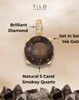 14k Yellow Gold Smoky Quartz Gemstone and Diamond Pendant