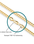 Italian 14k Gold Plated 5mm Cuban Chains with Strong Lobster Lock in Sterling Silver