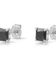 14K Gold Black Onyx Square CZ Studs, Princess-Cut Earrings With Push-Backs