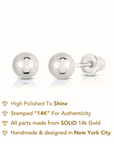 14k White Gold Classic Ball Stud Earrings with Screwbacks (Unisex)