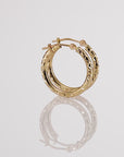 14K Yellow Gold X Pattern Diamond Cut Hoop Earrings