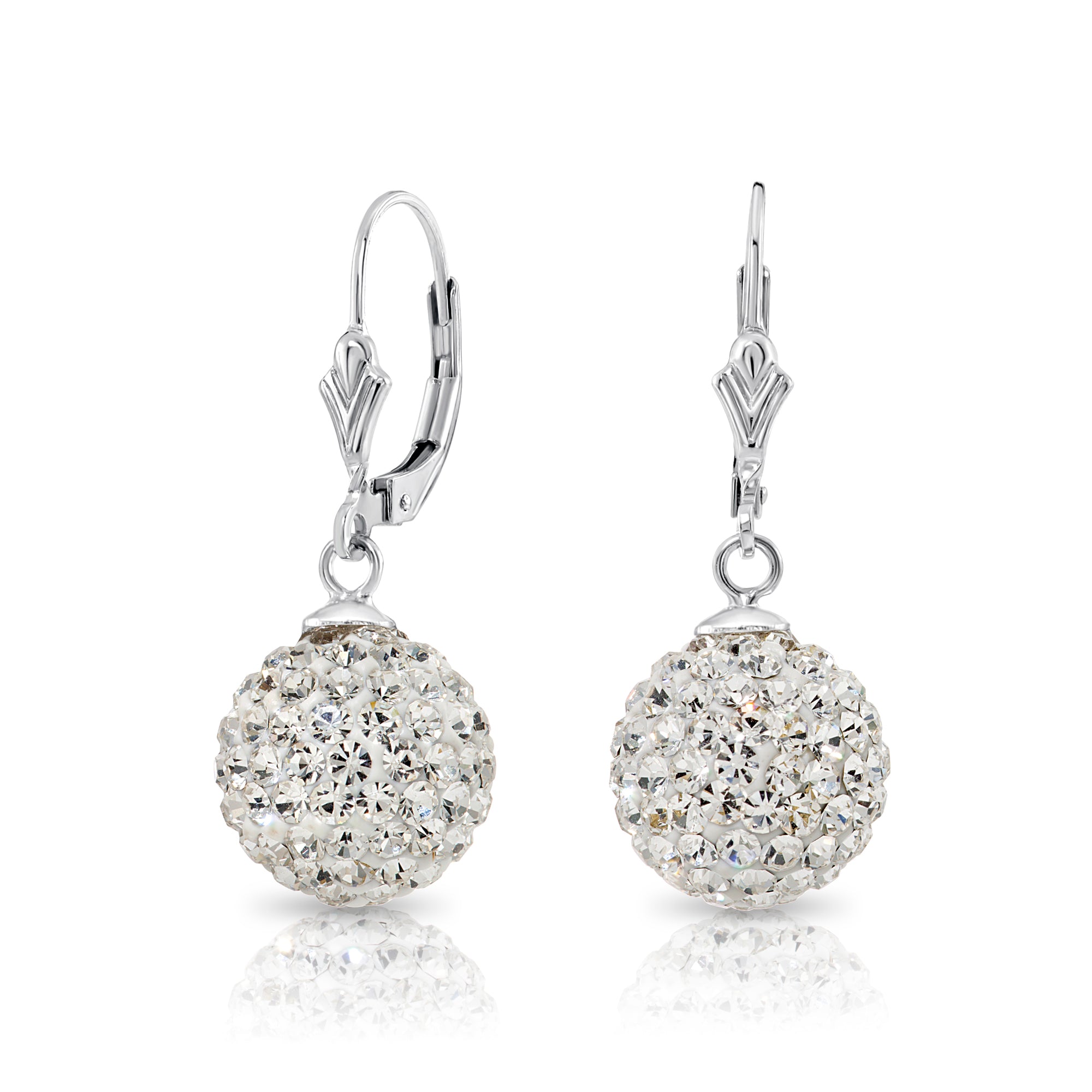 CZ Crystal Ball French-back Dangle Earrings in Sterling Silver
