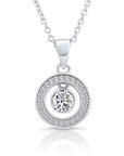 CZ Round Halo Charm Necklace, 1037 in Sterling Silver