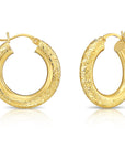 14k Yellow Gold Tornado Diamond Cut Hoop Earrings, 5mm Thin