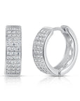 CZ Three Row Huggie Hoop Earrings in Sterling Silver