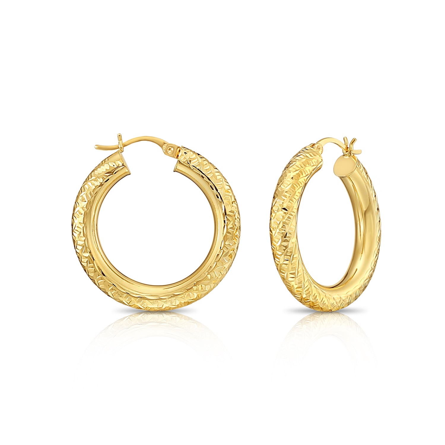 14K Yellow Gold Flat & Wide Hoop Earrings (5mm Wide), Two Sizes 40mm