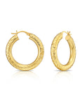 14k Yellow Gold Tornado Diamond Cut Hoop Earrings, 5mm Thin