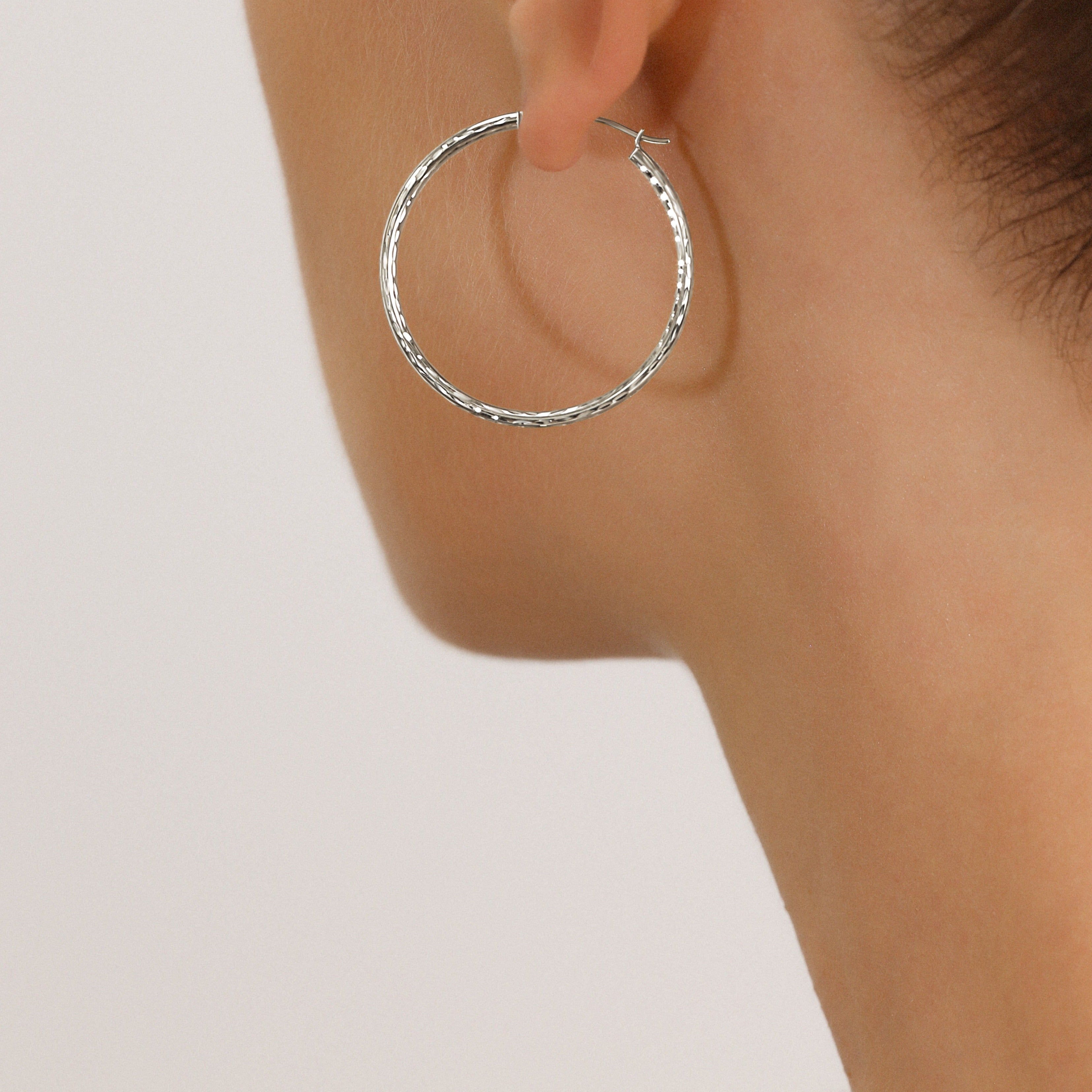 14k White Gold All Around Diamond Cut Hoop Earrings – Tilo Jewelry®
