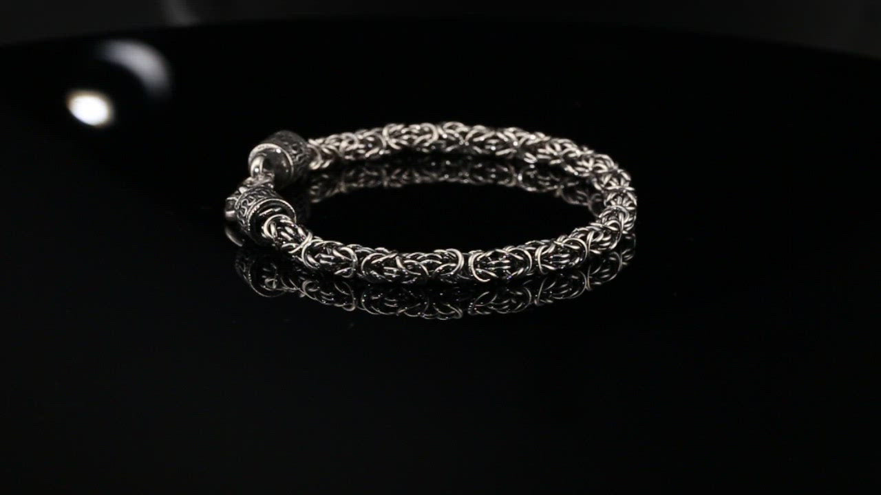 Dark Sterling Silver Handmade Byzantine Chain Bracelet with S-Hook