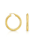 14k Yellow Gold Tornado Diamond Cut Hoop Earrings, 5mm Thin