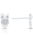 CZ Owl Stud Earrings in Sterling Silver